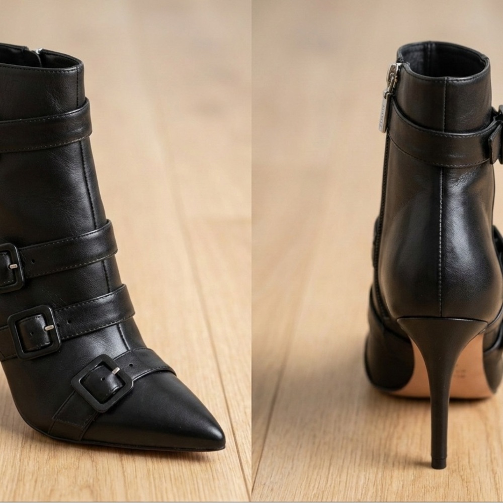 SCHUTZ Black Buckle Heeled Boots